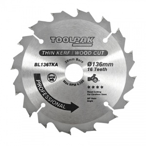 136mm x 20mm x 16T Thin Kerf Cordless TCT Saw Blade